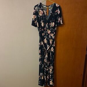 Maurices Floral Jumpsuit - Black and Pink
